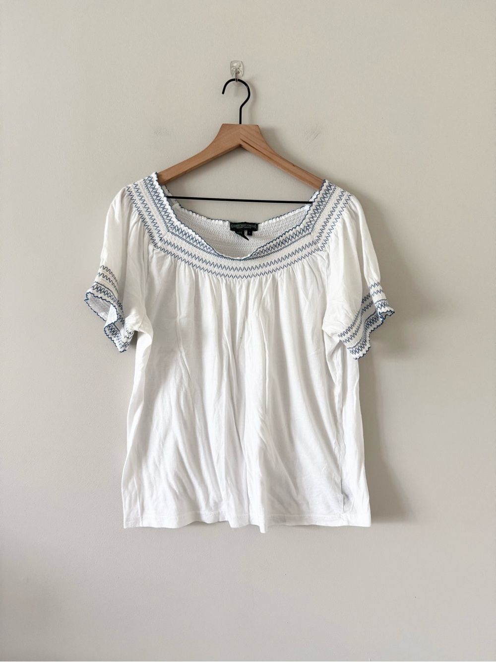 Lauren Jeans Company White Embroidered Scoop-Neck Women's Cotton Top Size L